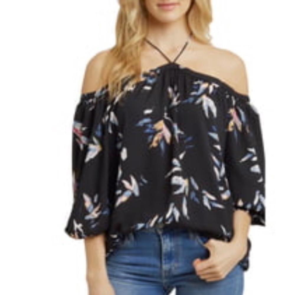 1. State Black Floral Off-Shoulder Blouse